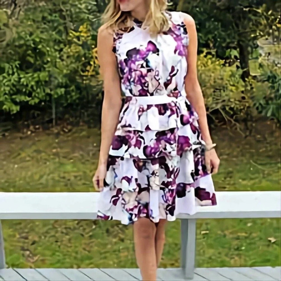 Banana Republic Dresses & Skirts - Banana Republic Purple Floral Ruffle Tiered Mini Dress - Women's Size 10
